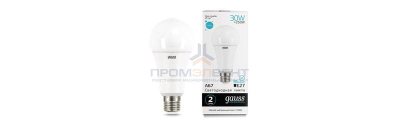 Лампа Gauss Elementary A67 30W 2360lm 4100K E27 LED 1/10/50